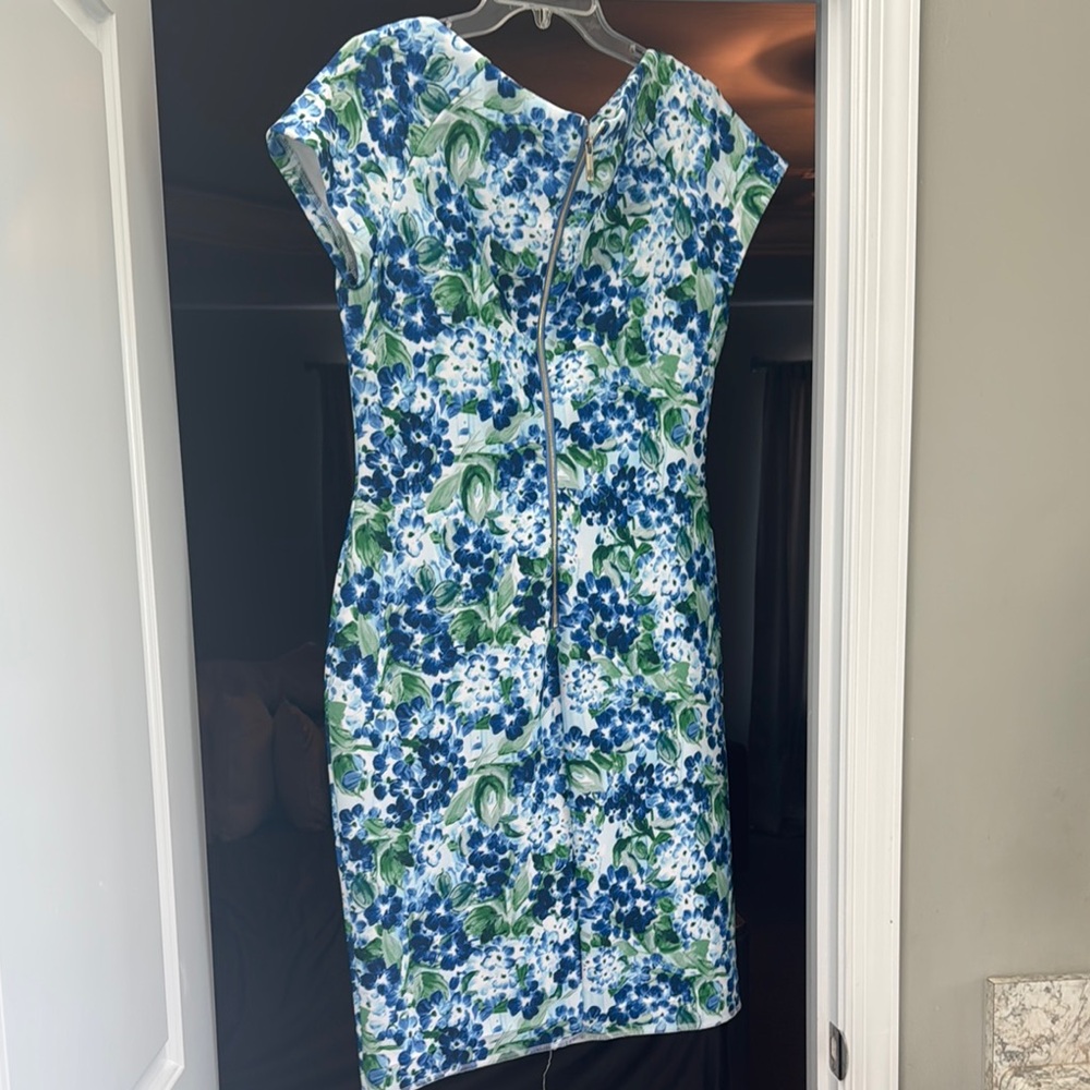 Tommy Hilfiger Blue Floral Sheath Dress Size 14 Midi Work Wedding Guest Stretch - Picture 8 of 8